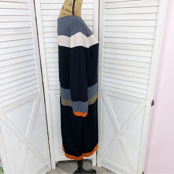 Nine West Colorblock Stripe Ponte Knit Sheath Dress Black Gray Medium Sweater - Picture 3 of 13